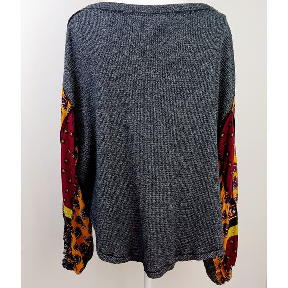 Free People SZ XS Blossom Thermal Patchwork Top Charcoal Gray - Picture 7 of 8